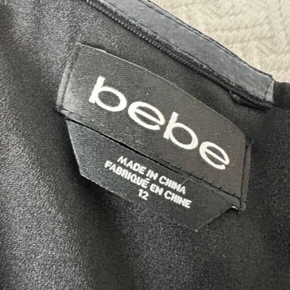 Bebe Women's Size 12 Ruffled Collar Black Jumpsuit Pockets Strapless - Picture 9 of 12